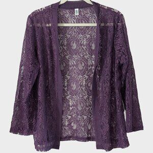 Purple Lace Open Front Romantic Fairy Cardigan Sheer Layering Top Size Large